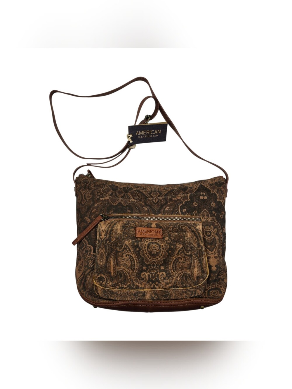 American Leather Co Crossbody Bag Brown Tapestry Tote Bag Designer Leather NWT